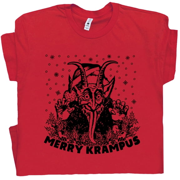 Merry Krampus T Shirt Funny Christmas Shirts Naughty Bad Santa Claus Krampus Graphic Tee For Men Women Weird Silly Xmas