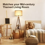 OUTON 63 Wood Tripod Floor Lamp with Shelves, Dimmable Standing Lamps with Remote Control, Modern Shelf Floor Lamp for Living Room, Bedroom, Office, LED Bulbs Included