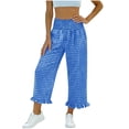 thumbnail image 2 of Cagogo Women Wide Leg Capri Pants Elastic Waist Flowy Plaid Casual Trousers for Summer Beach Lounge Wear with Pockets Fashion Clothes, Blue XL, 2 of 6