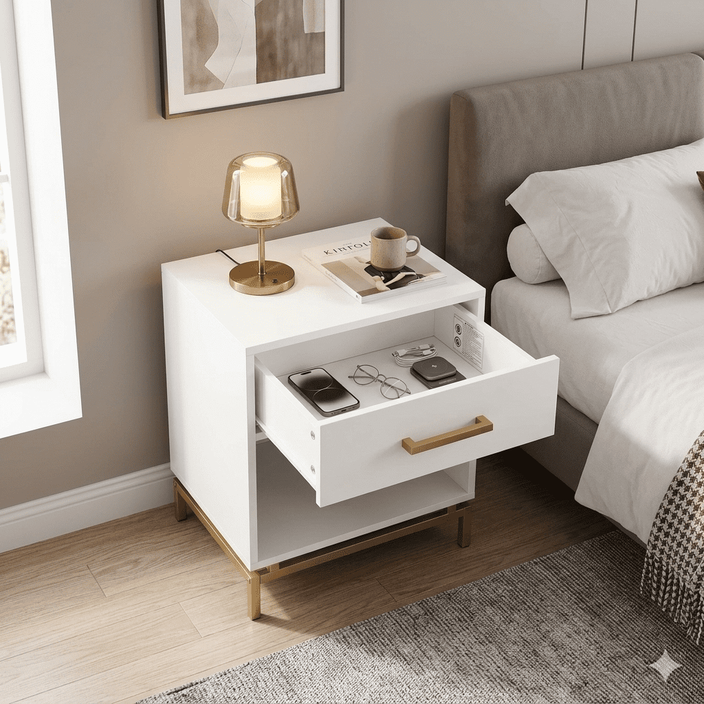 Lofka, Night Stand, 2 Drawers, White with Gold Handle - Walmart.com
