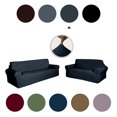 thumbnail image 2 of Golden Linens 2 pcs Slipcover Set for Sofa & Loveseat Stretch ((4 Way)) to Fit /Slipcovers Set, Furniture Protector Cover Set, Wrinkle Free# Yafa Dark Grey, 2 of 8