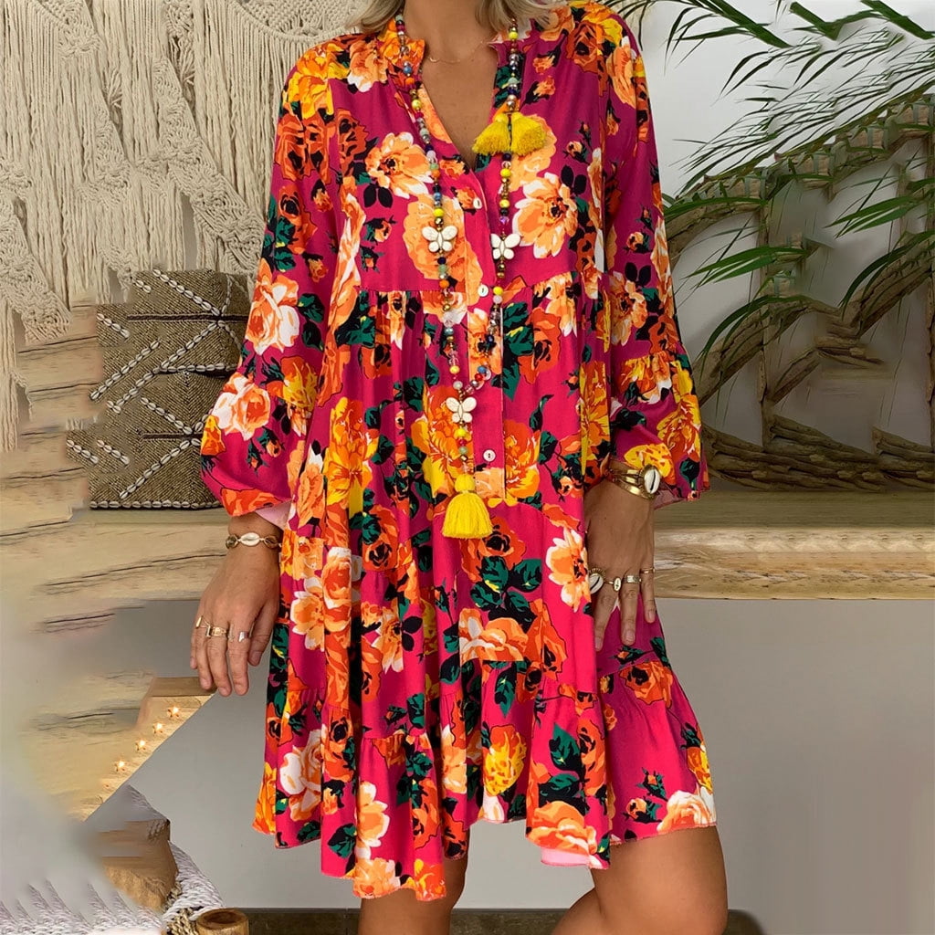 Women's Vintage Floral Print Dress Sexy 