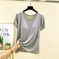 thumbnail image 3 of DuoJiaJ Womens Short Sleeve Top, with Built In Bra Seamless Comfort Tee Gray M, 3 of 5