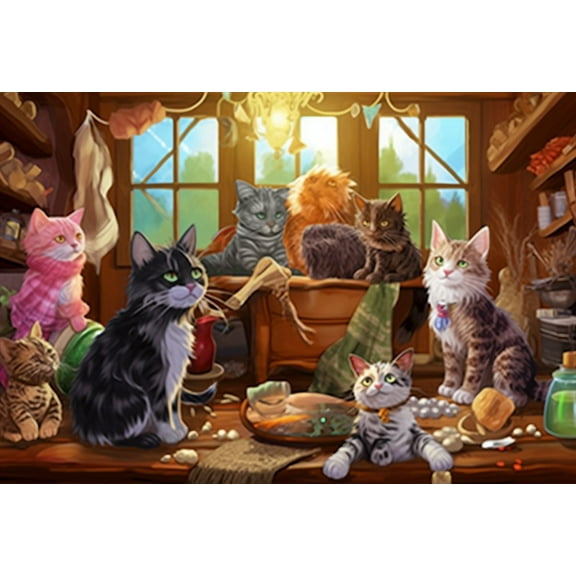 jigsaw puzzles 50 pieces for adults Kittens cats in The Kitchen Formation wooden Challenging Puzzle Perfect for Game Nights 7.9'' x 5.9''