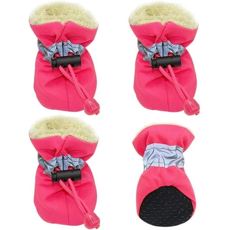 4pcs Waterproof Winter Pet Dog Shoes Anti-Slip Rain Snow Boots Footwear Thick Warm for Small Cats Dogs Puppy Dog Socks Booties Rose M