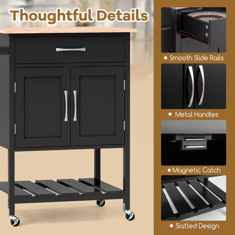 Barara King Kitchen Islands Carts,Rolling Kitchen Island Cart with Drawer and Towel Rack-Black
