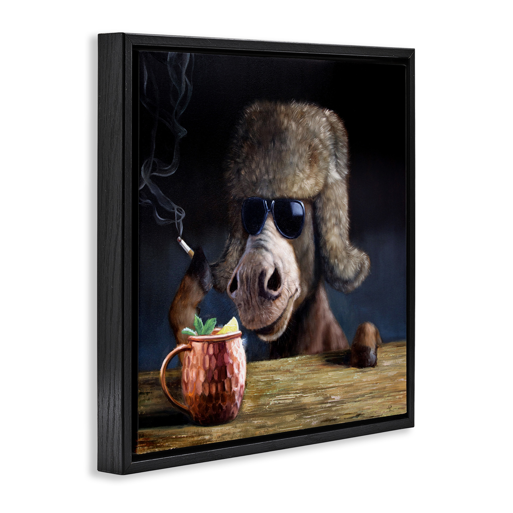 Stupell Industries Moscow Mule Funny Animal Animals & Insects Painting Black Floater Framed Canvas Art Print Wall Art, 18 x 18