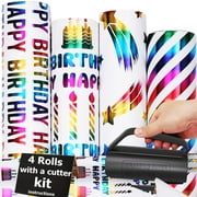 THMORT Birthday Wrapping Paper Roll with a Cutter Kit for Boys&Girls,Adults,Kids Princess Pink Barbies 17 Inch X 120 Inch Colorful Foil Gift Wrapping Paper Rainbow Baby Shower C35