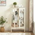 thumbnail image 3 of Gzxs Vintage Display Cabinet with Tempered Glass Doors and Adjustable Shelves, Lighted Storage Curio Cabinet for Home, Office, Collectibles, 25.99"L x 11.81"W x 43.79"H (White, Light Included), 3 of 10
