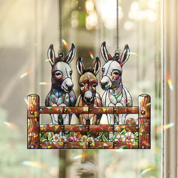 Lotusprinthandmade Cute Donkeys Custom Shape Broken Glass Hologram Ornament 3.5in, 3d donkeys holographic decoration