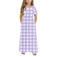 thumbnail image 2 of Summer Saving Clearance! Ashirexll Summer Dresses for Teens, Girls Dresses Size 10-12, Girls Summer Dress with Pockets Fashion Plaid Short Sleeve Round Neck Long Dress for Children 4-14, 2 of 7
