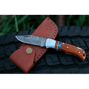 3" Blade Rose Wood Authentic Damascus Steel Back Lock Pocket Knife With Orange & Blue Spacers Folding Knife