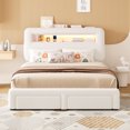 thumbnail image 2 of Miniyam Queen Bed with Storage Drawer, Sherpa Upholstered Headboard, LED Light & USB Charging for Adult, 2 of 7