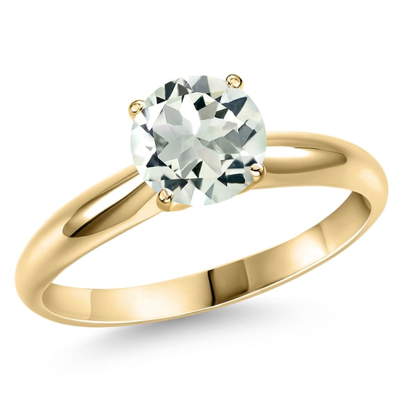 Gem Stone King 14K Yellow Gold Green Prasiolite Engagement Ring for Women | 1.85 Cttw | Round 8MM | Gemstone Birthstone | Size 5