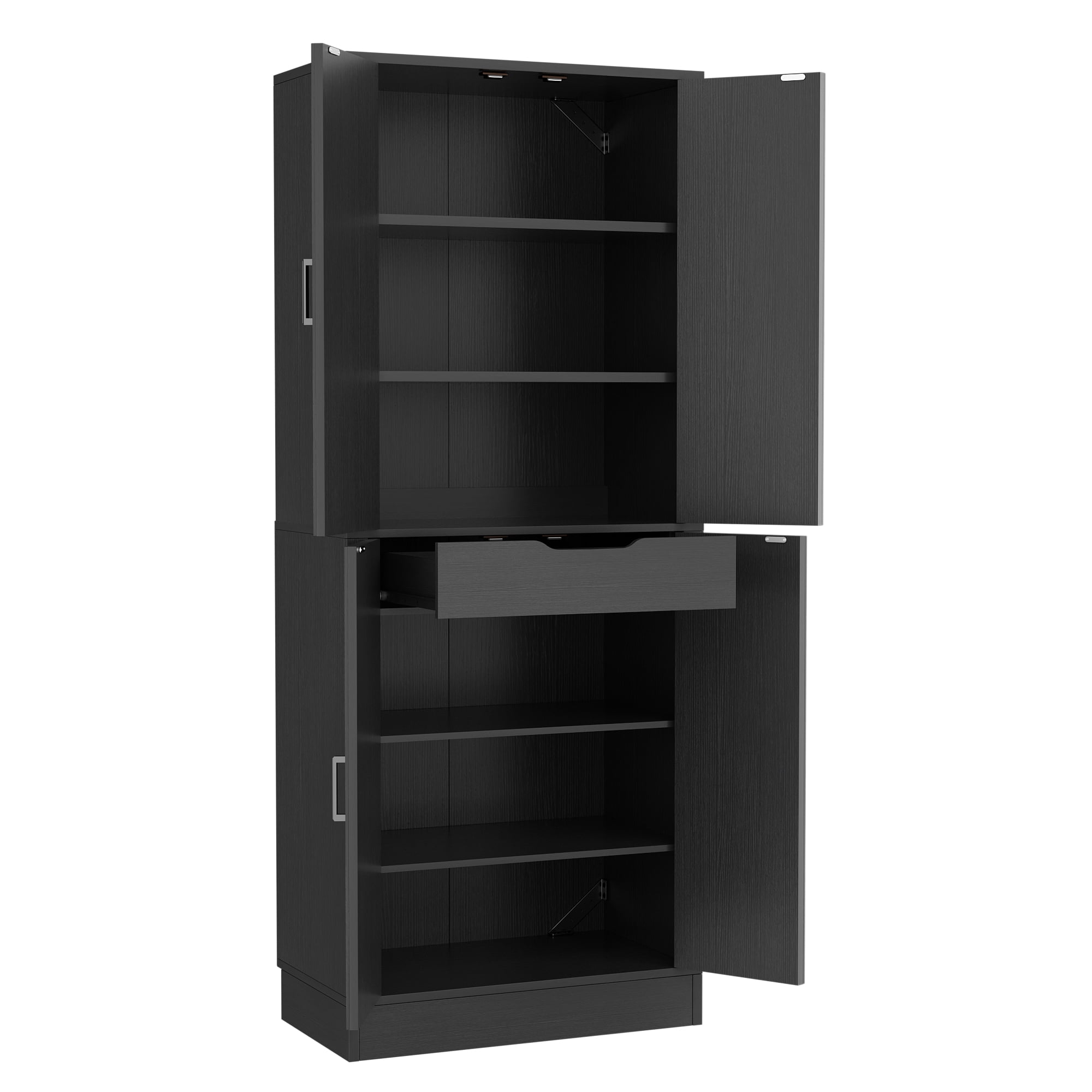 Homieasy 71'' Tall Farmhouse Pantry Cabinet 2 Piece Set, 6-Tier Pantry with Doors, Drawers & Adjustable Shelves, Black