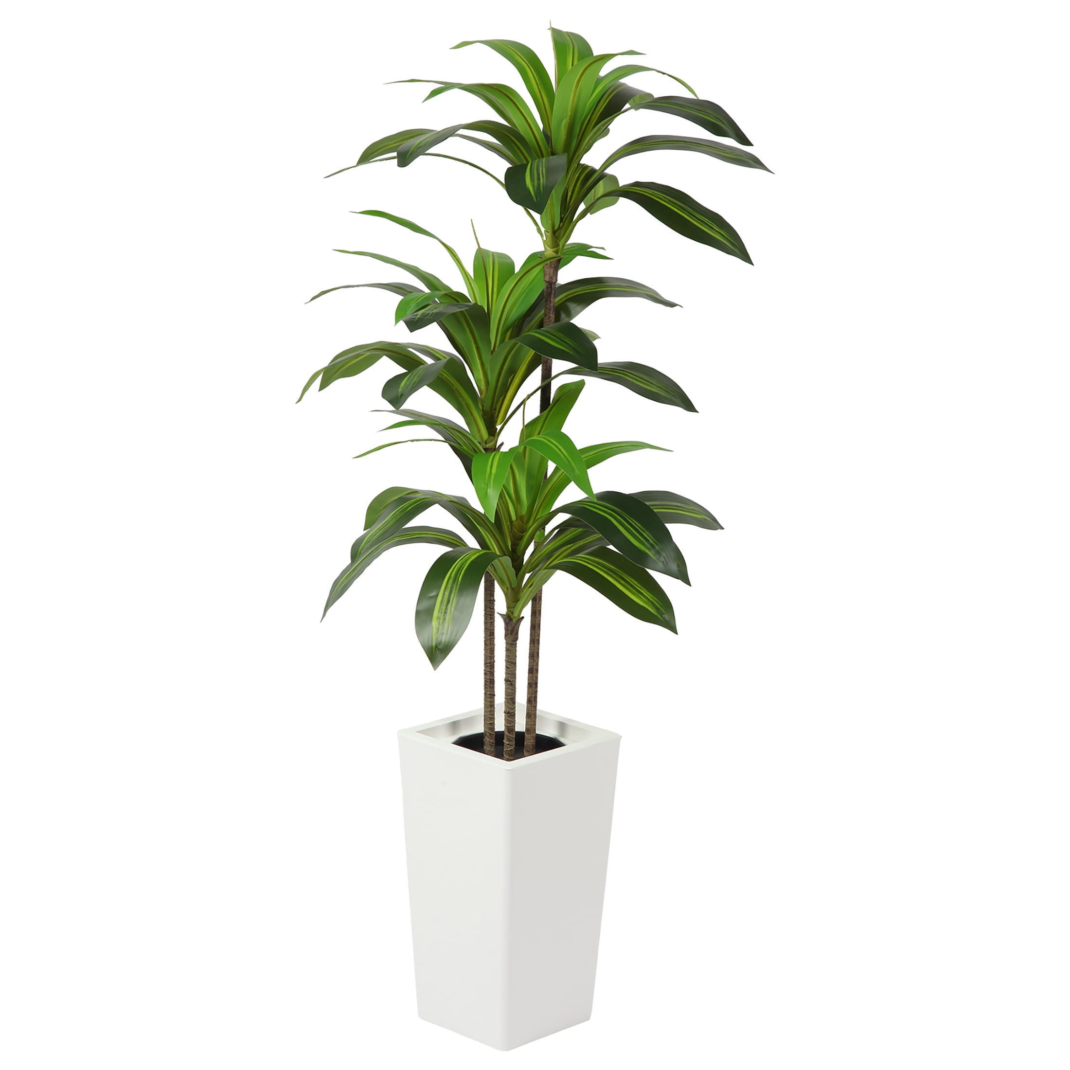 HiPlants 5 FT Artificial Dracaena Plant， Faux Dracaena Tree in White Taper Planter with River Rock, Tall Fake Trees with Adjustable Branches for Indoor Home Decor, Office, Pet-Friendly Spaces