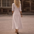 thumbnail image 4 of longantii Linen Maxi Dress for Women V Neck Long Sleeve Solid Boho Beach Vacation Dress Casual Loose Spring Summer Long Dresses Elegant Tea Party Dress Light pink XXL, 4 of 5