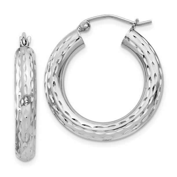 Sterling Silver Rhodié 4.00mm Boucles d'Oreilles Taille Diamant QE3546