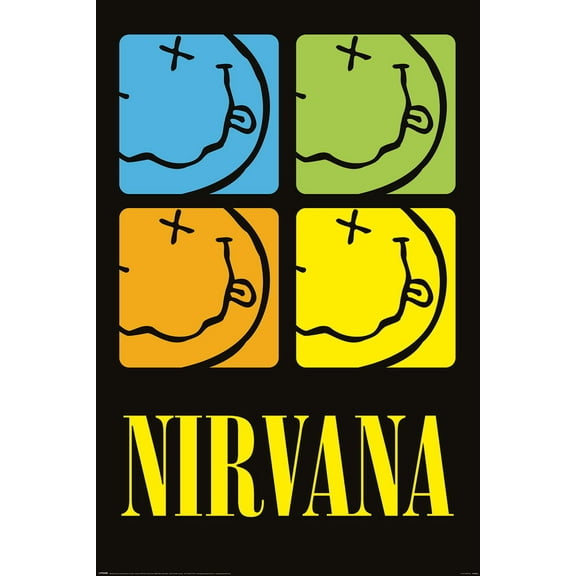 Nirvana - Music Poster (4 Colored Smiley Squares - Logo) (Size: 24" x 36")