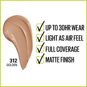 Maybelline Super Stay Liquid Foundation Makeup, Full Coverage, 312 Golden, 1 fl oz