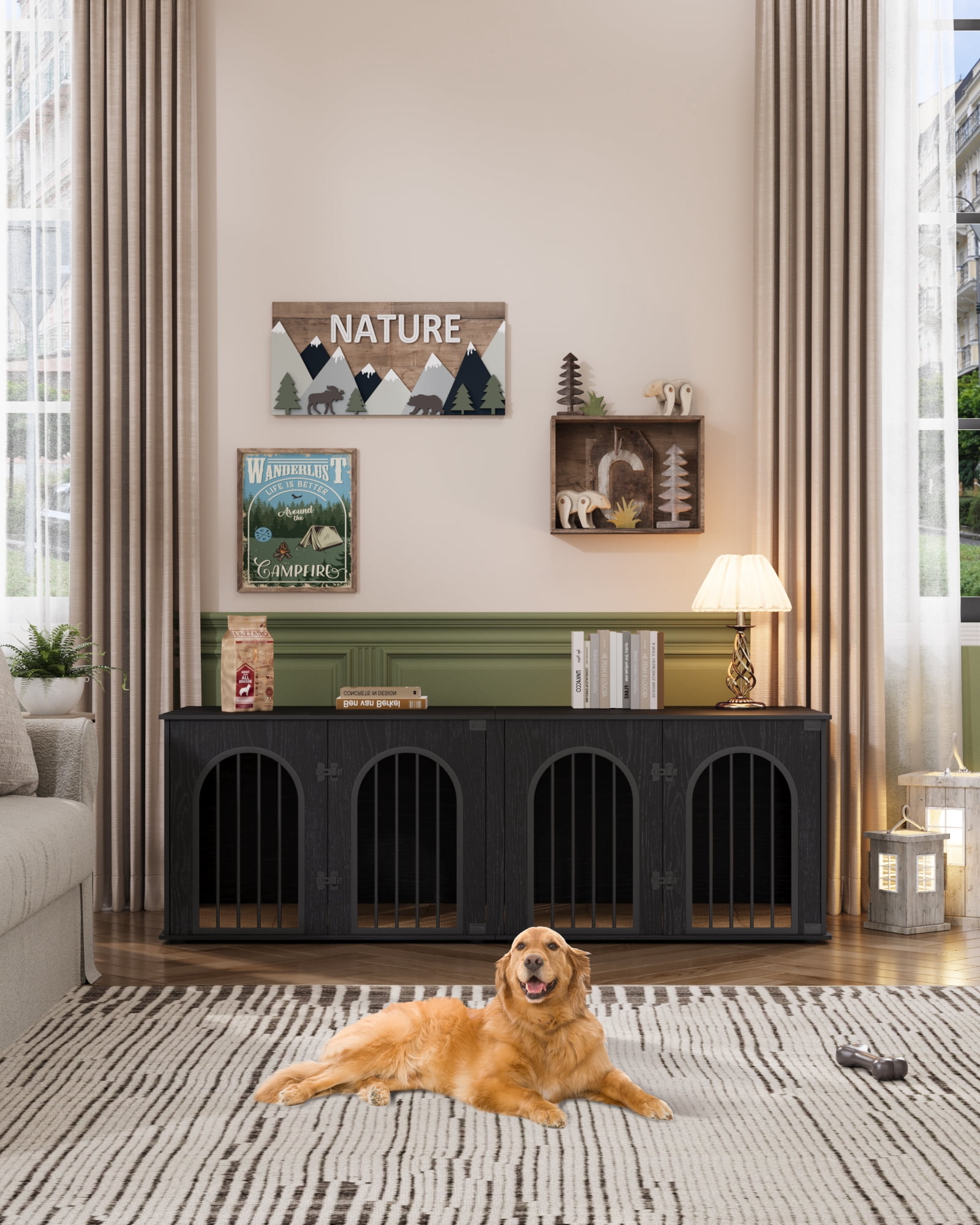 Dog Crate Furniture, 71" Heavy Duty Dog Kennels with Divider, Pads, Side Table, TV Cabinet
