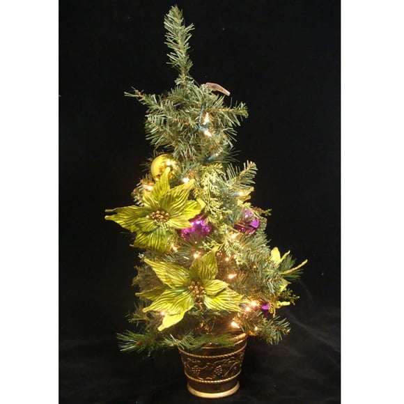 Allstate Arbre de Noël Artificiel Mince de Pin Poinsettia Vert Citron Pré-Éclairé 2.5' - Lumières Claires
