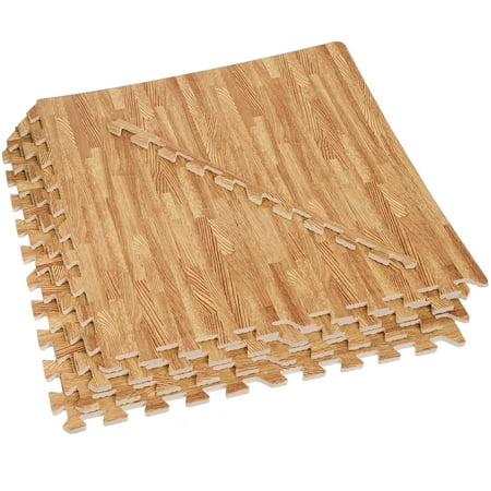 NEW EVA Foam Exercise Mats - 16 Square Foot Light Wood Grain Interlocking Mats