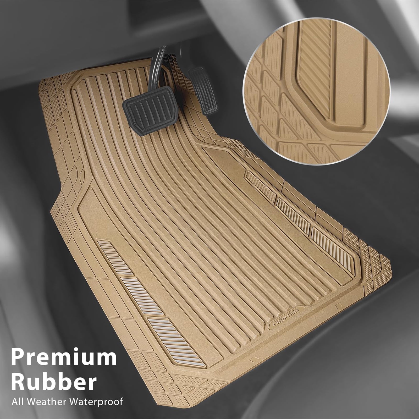 CAR GRAND Heavy Duty Rubber Car Floor Mats, Deep Dish Car Mats All Weather, Universal Trim-to Fit Automotive Floor Mats for Car SUV Truck Van, Durable Car Floor Liners waterproof anti-slip All Beige
