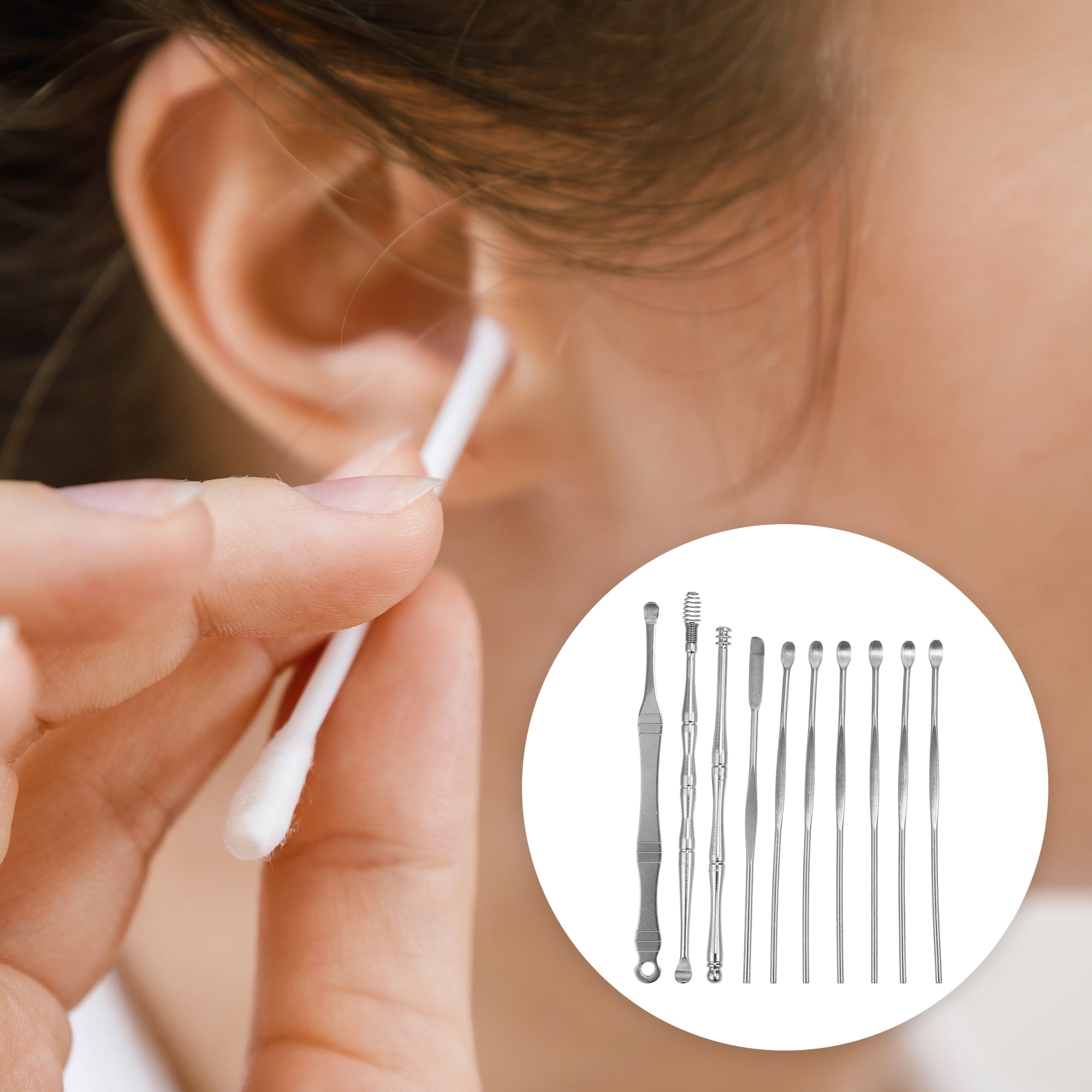 Unique Bargains Earwax Cleaning Tool Kit Portable Stainless Steel Gold Tone
