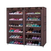 OTFitness 36 Pairs Shoe Rack Shoe Shelf Shoe Storage Cabinet Organizer Space Saving Shoes Tower with Dustproof Cover Closet, 6 Tiers Double Row, Free Standing, Coffee