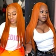 thumbnail image 3 of Front Lace Wig Middle Parted Orange Long Straight Synthetic Wig, 3 of 6