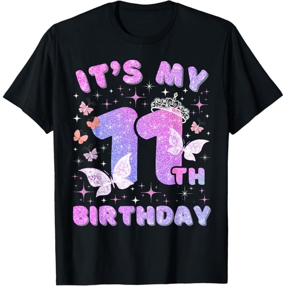 Hot Trending Kids 11 Years Princess Butterfly Its My 11th Birthday Girls T-Shirt Vintage Tee -Birthday Gifts