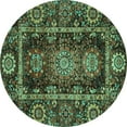thumbnail image 1 of Ahgly Company Machine Washable Indoor Round Oriental Turquoise Blue Traditional Area Rugs, 7' Round, 1 of 4