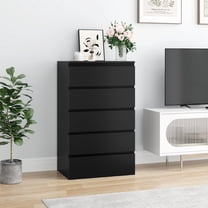 Homfa 5 Drawer Tall Dresser, Modern Storage Cabinet Wood Bedroom Nightstand for Living Room, Black