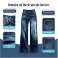 thumbnail image 5 of QIUOMBBP Wide Leg Jeans Woman Stretchy High Waisted Pull On Jean Pants Baggy Straight Leg Casual Denim Trousers with Pockets Dark Blue M, 5 of 11