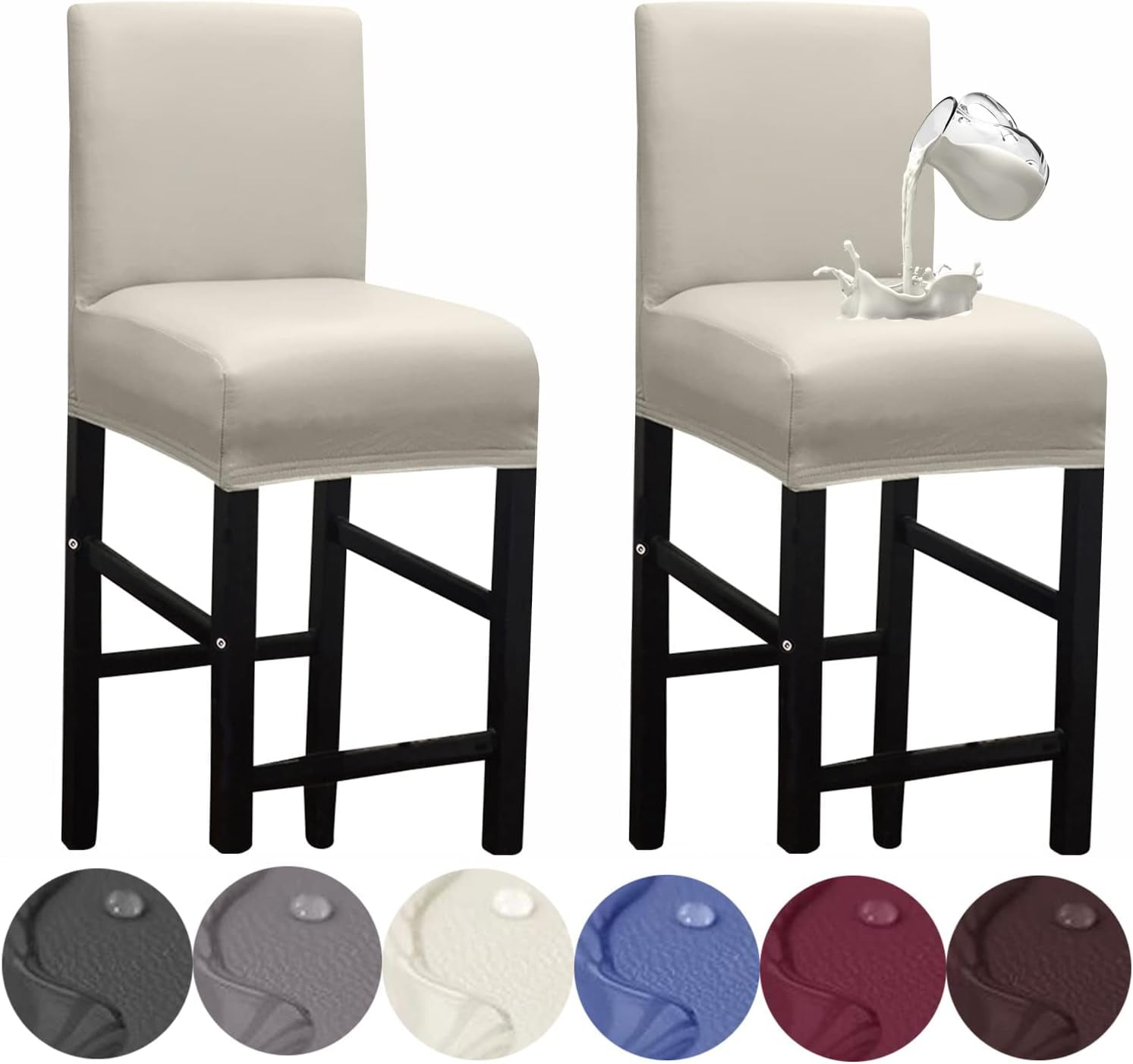 Bar Stool Covers,2 Pack Stretch Waterproof PU Bar Stool Covers with