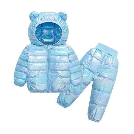 

EHTMSAK Toddler Baby Boy Girls Long Sleeve Set Puffer Jacket Children Colorful Fall Winter Zip Up Coats and Pants Padded Hooded Outerwear Light Blue 1Y-5Y 110