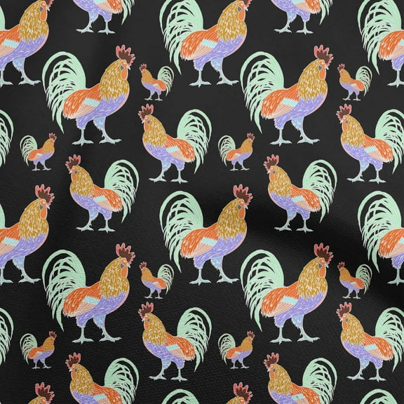 oneOone Polyester Spandex Black Fabric Birds Rooster Sewing Fabric By The Yard Printed Diy Clothing Sewing Supplies 56 Inch Wide