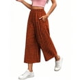 thumbnail image 5 of CBASIHI Womens Wide Leg Gingham Pants with Pockets- Casual Fashion Elastic Waist High Waist Summer Beach Vacation Cropped Pants Brown Size 2XL, 5 of 7