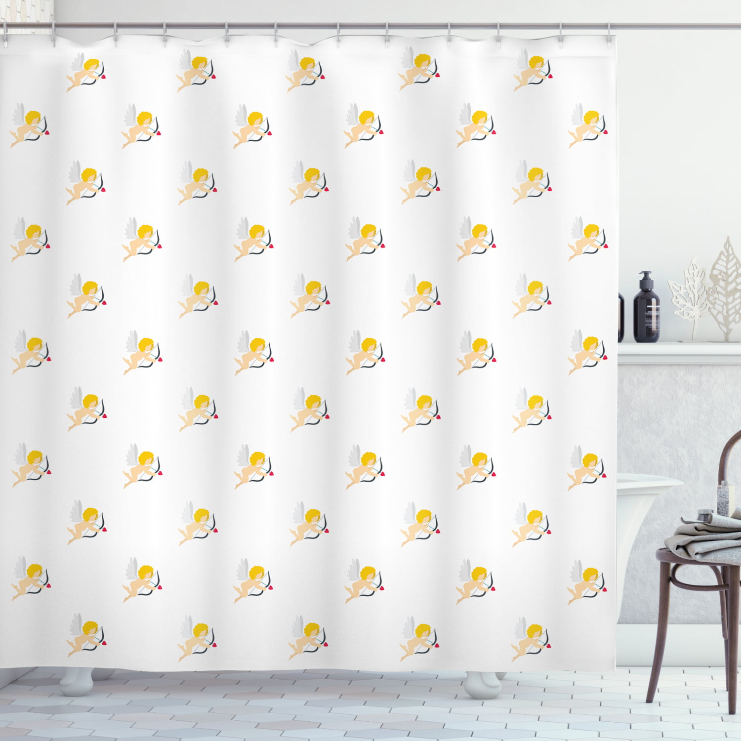 Angel Cupid Shower Curtain Printing Decor Bathroom Waterproof Fabric & 12 Hooks 