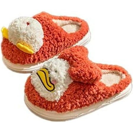 

PIKADINGNIS Cute Duck Furry House Slippers for Women Men Fluffy Fur Warm Soft Anti-skip Home Shoes Indoor Winter