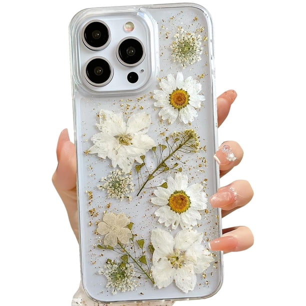 Funda de teléfono LSEEKA para iPhone 16 Pro Max transparente con flores reales