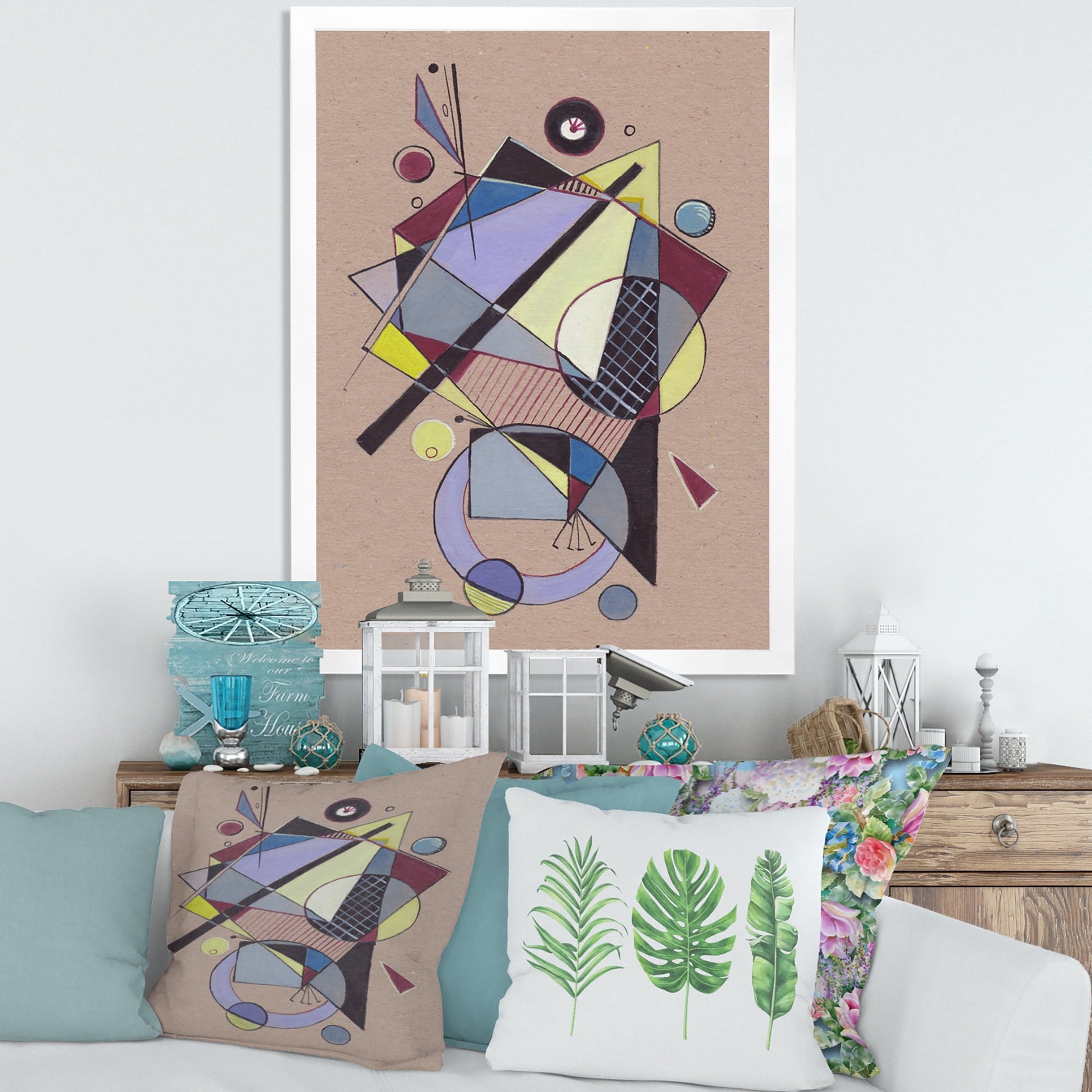 Designart 'Abstract Compositions Of Colored Geometric IV' Modern Framed Art Print