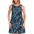 thumbnail image 1 of Fotbe Blue Leaves A Vestido de Verano sin Mangas para Mujer – Vestido Midi Línea A, Estilo Camiseta Floral, Vestido Playero Casual y Fluido, 1 of 7