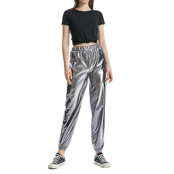 Karuedoo - Women Metallic Shiny Jogger Pant Casual High Waisted Harem ...