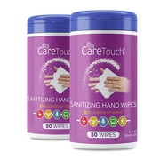 Care Touch Hand Sanitizing Wipes (2 Canisters) | 160 Antiseptic Wipes in a Moisture-Lock Canister - 75% Ethyl Alcohol Saturation | for Home and Office Use