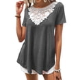 thumbnail image 4 of HUBERY Women Cutout Lace Spliced Crewneck Short Sleeve Contrast Color Top, 4 of 7