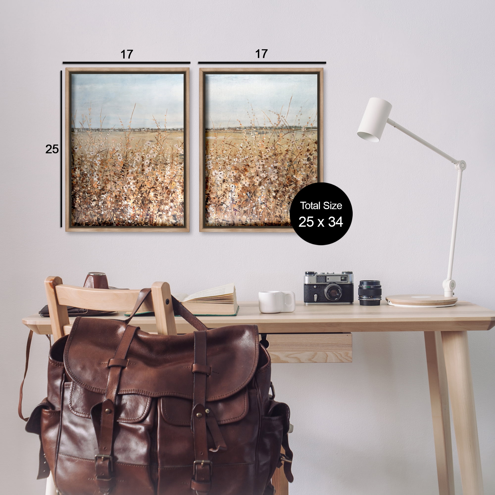 Stupell Industries Rustic Country Prairie Landscape & Nature Painting Brown Floater Framed Canvas Art Print Wall Art, 17 x 25, Set of 2