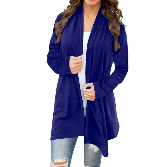 Jxximdong Cardigans for Women, Lightweight Knit Loose Long Sleeve Sweater Casual Soft Drape Open Front Fall Coats, Women's Bolero Shrugs Blue