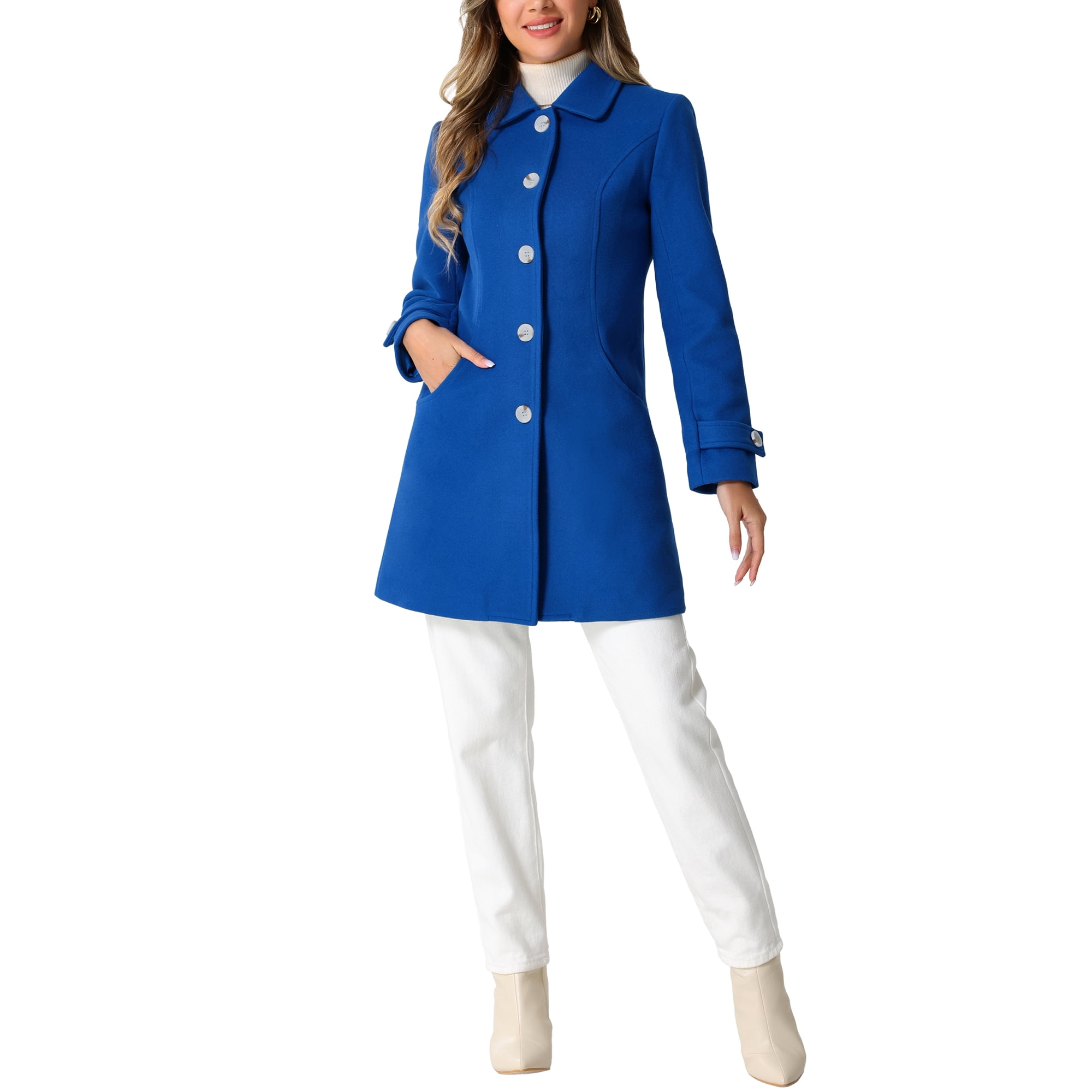 INSPIRE CHIC Women's Peter Pan Collar Winter Outwear Trench Pea